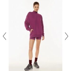 Aritzia TNA Sweatfleece Cozy Fleece Mock Neck Sweatshirt size 1 Mega Fit Maroon